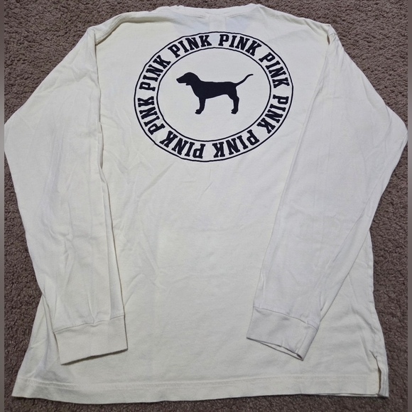 PINK Victoria's Secret Large Yellow Long Sleeved Logo Pocket Tee - Picture 1 of 5